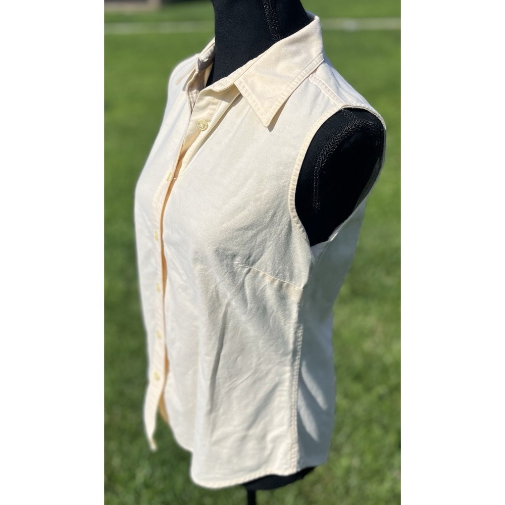 L.L.Bean Womens XS Sleeveless Button Front Shirt Cream Yellow 100% Cotton - Picture 7 of 10